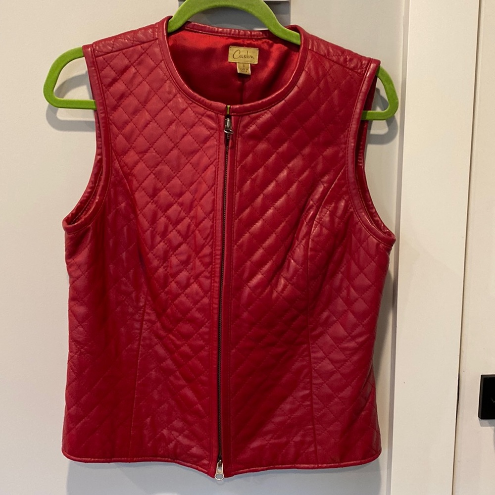 Nordstrom Caslon Red lamb-skin quilted vest.